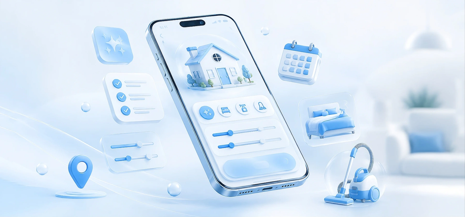Interactive cleaning experience — phone mockup with customization controls